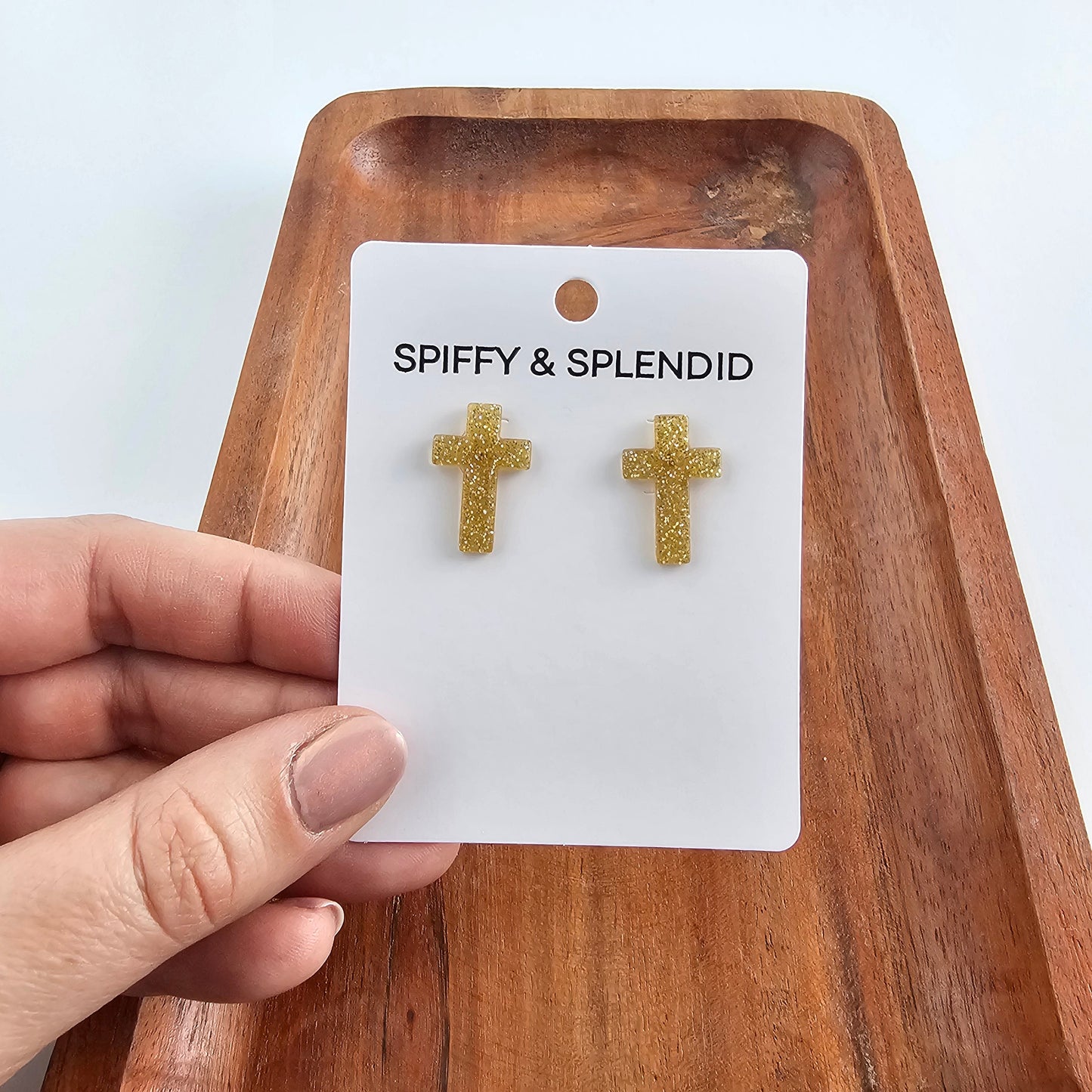Cross Studs - Gold Glitter