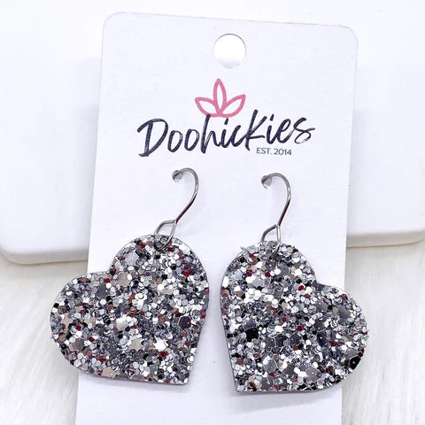 1.25" Valentine Glitter Cork Earrings - Silver