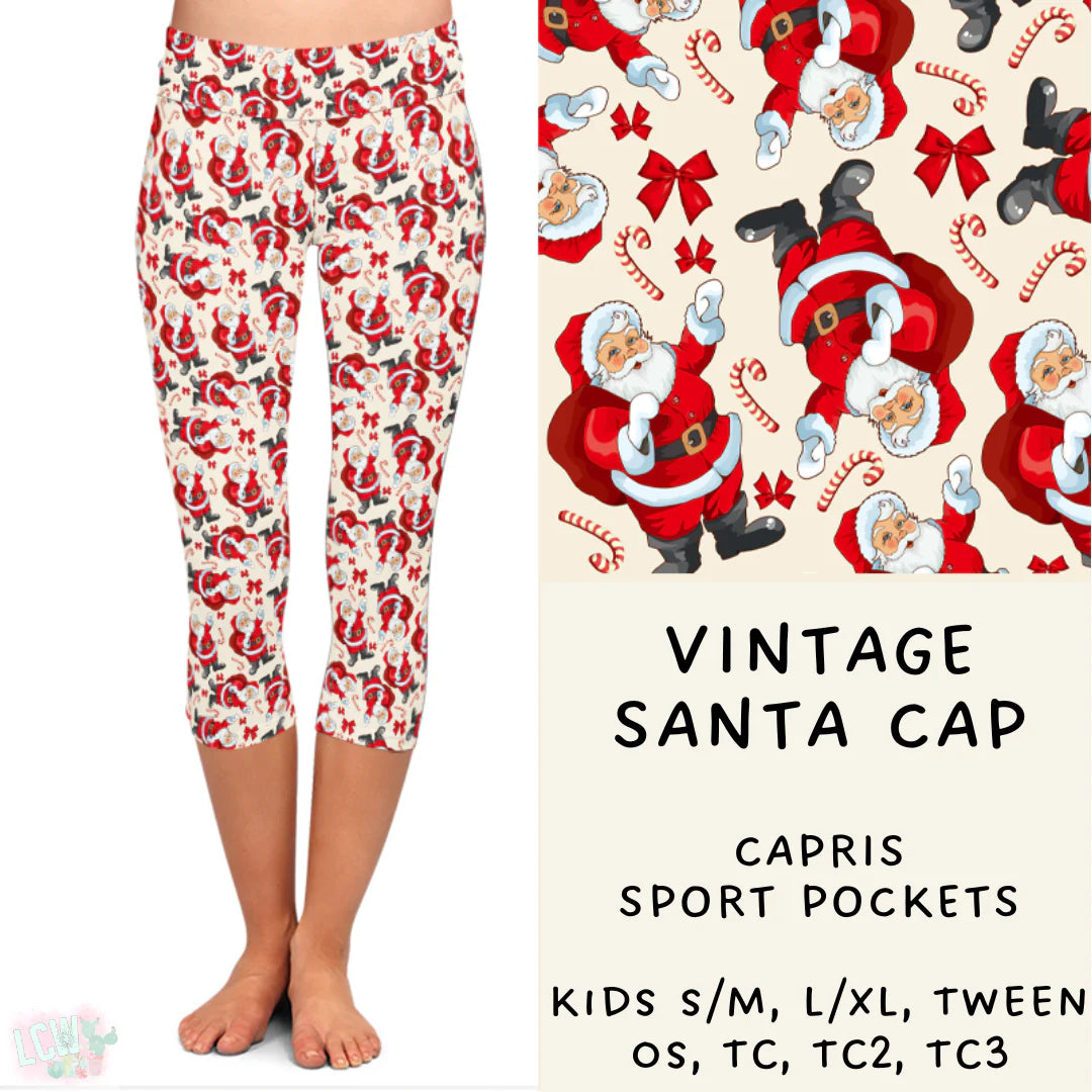 Capri Leggings with Pockets - Vintage Santa