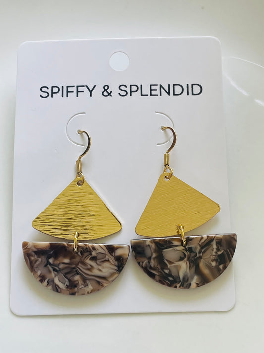 Dangle Earrings - Brown & Gold