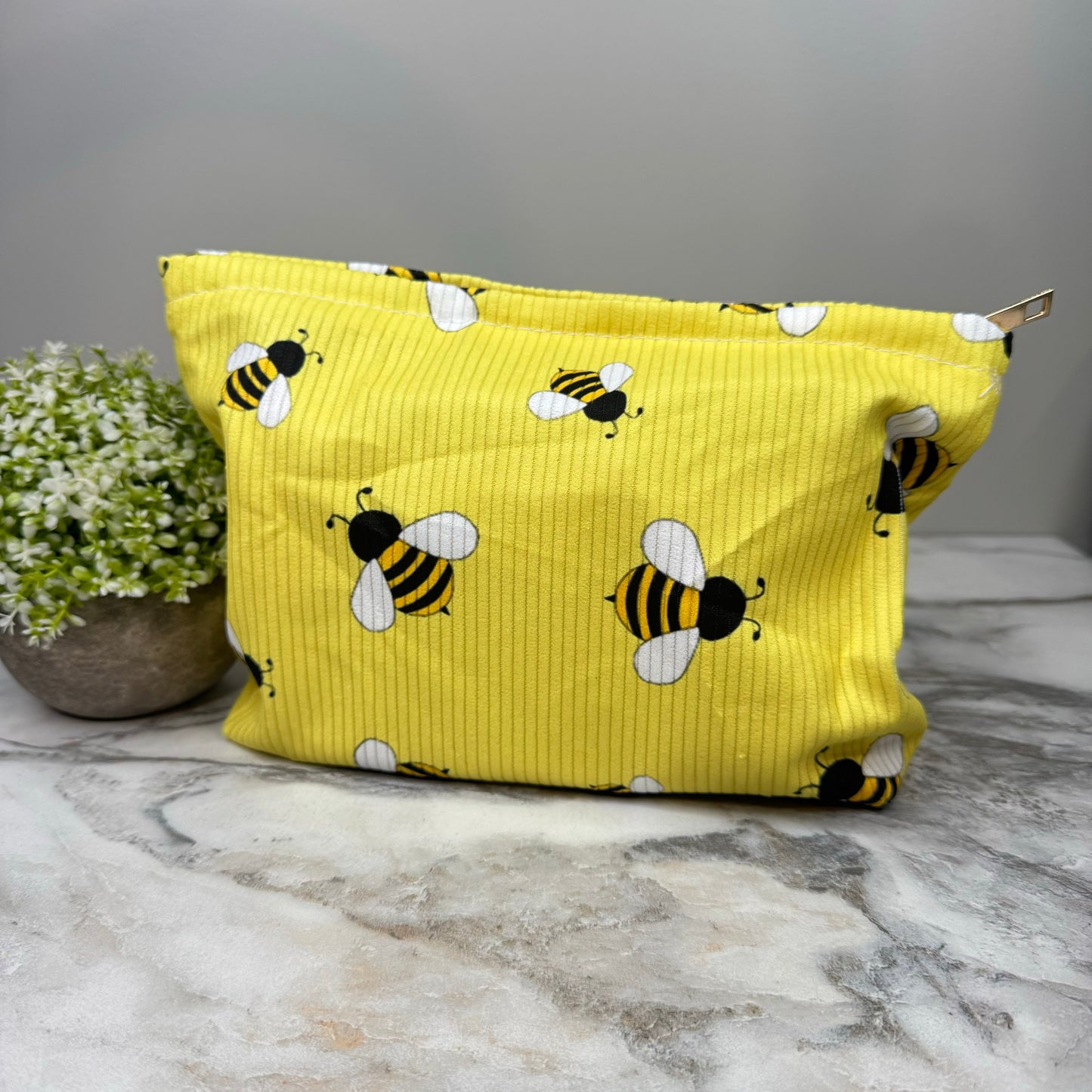 Corduroy Zip Pouch - Yellow Bee