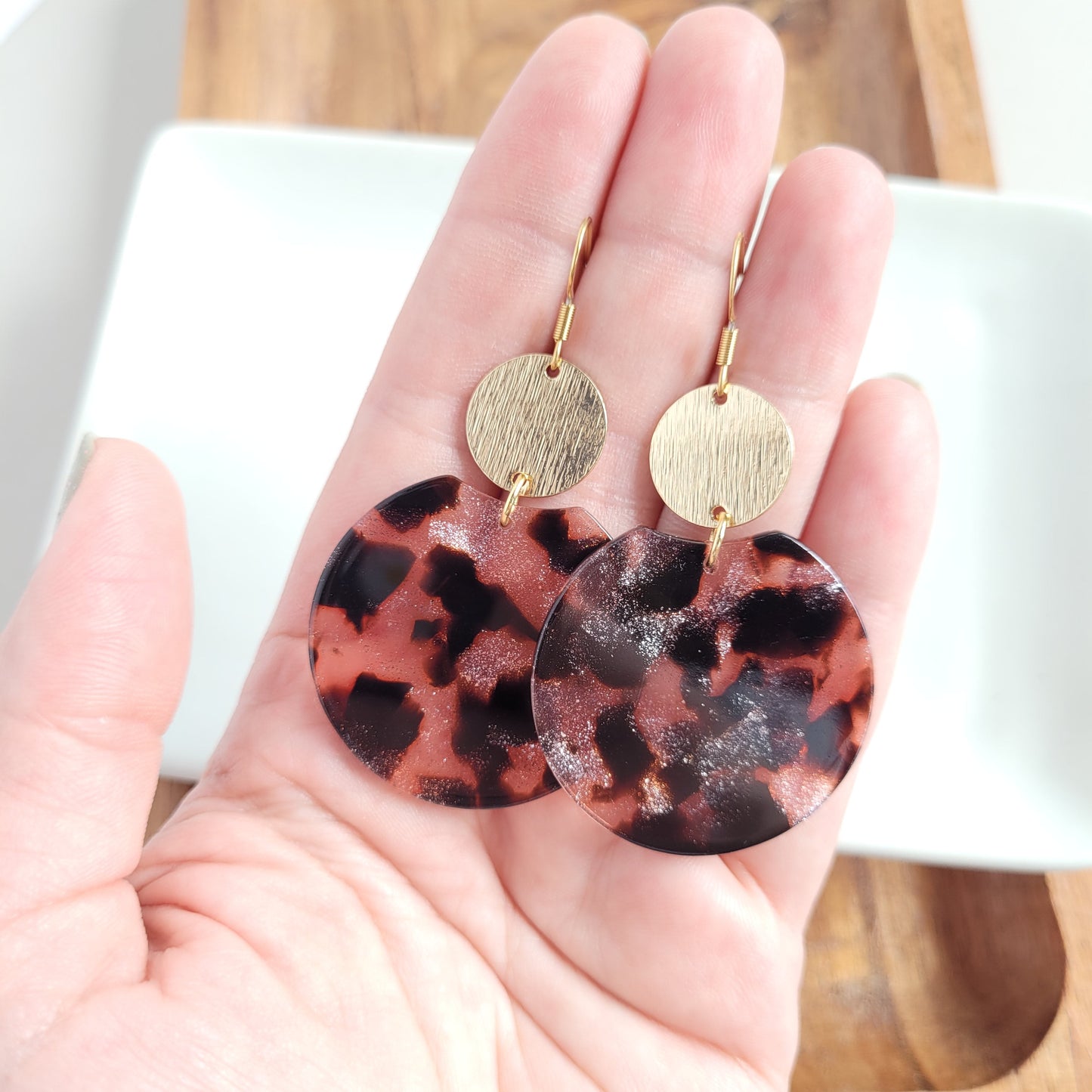 Zoey Earrings - Pink Glitter Tortoise