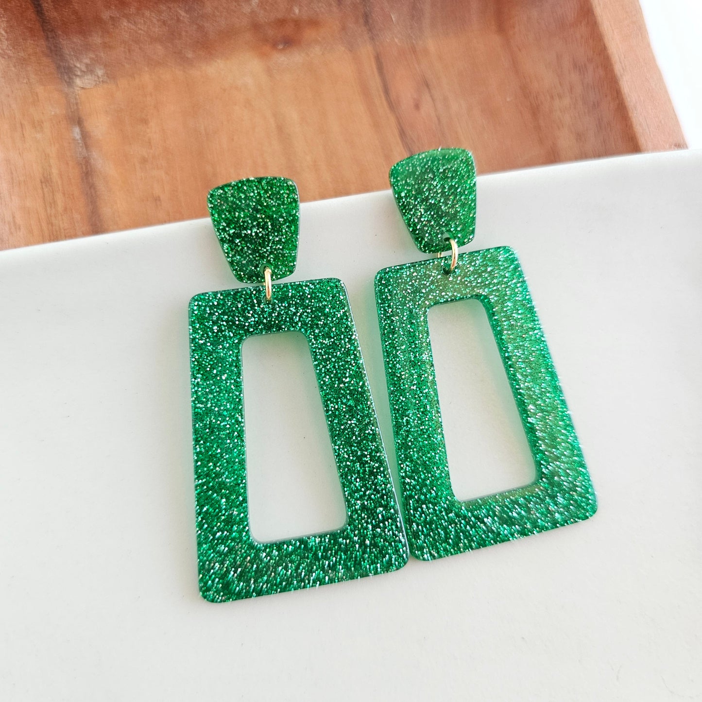 Avery Earrings - Green Glitter