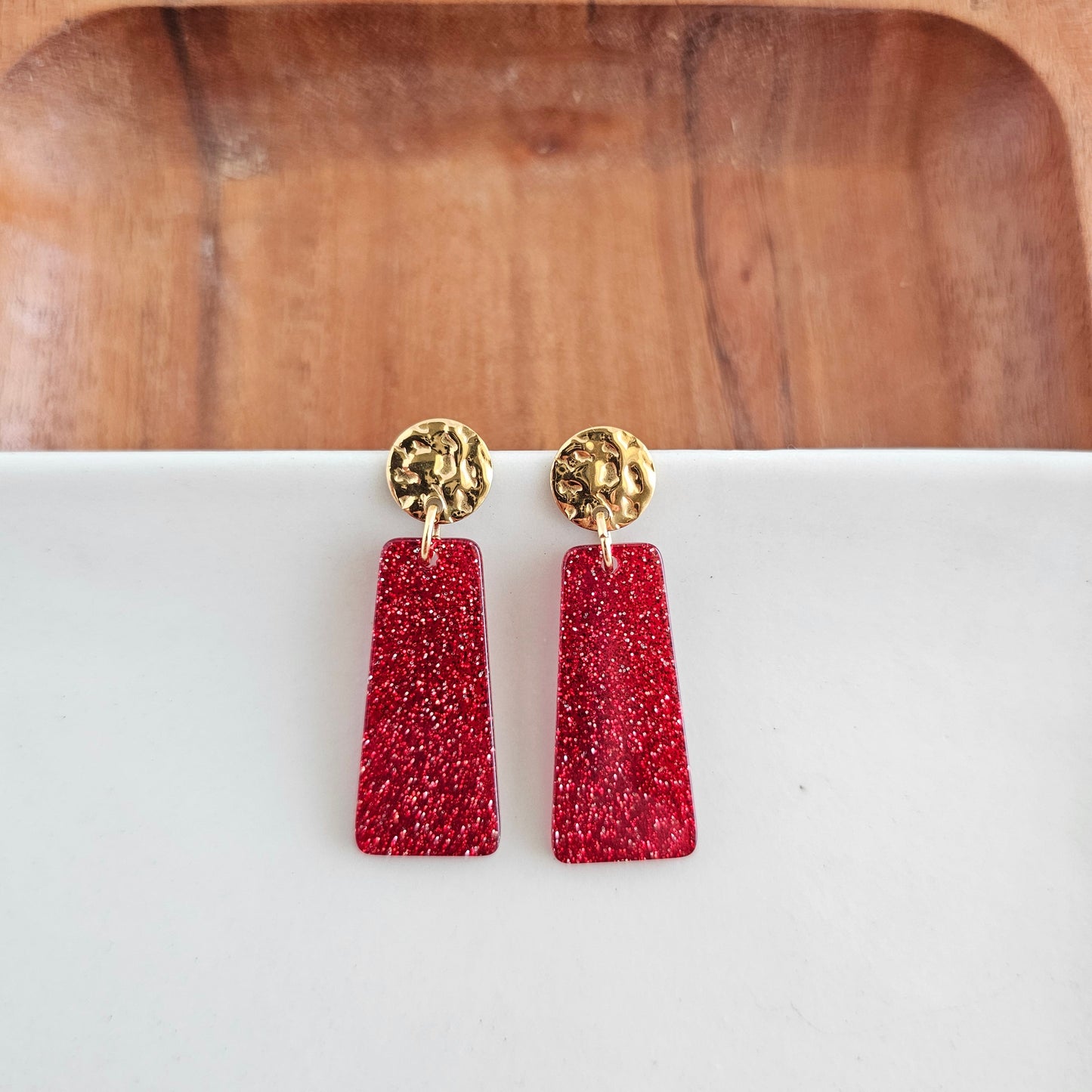 Mia Mini Earrings - Red Glitter