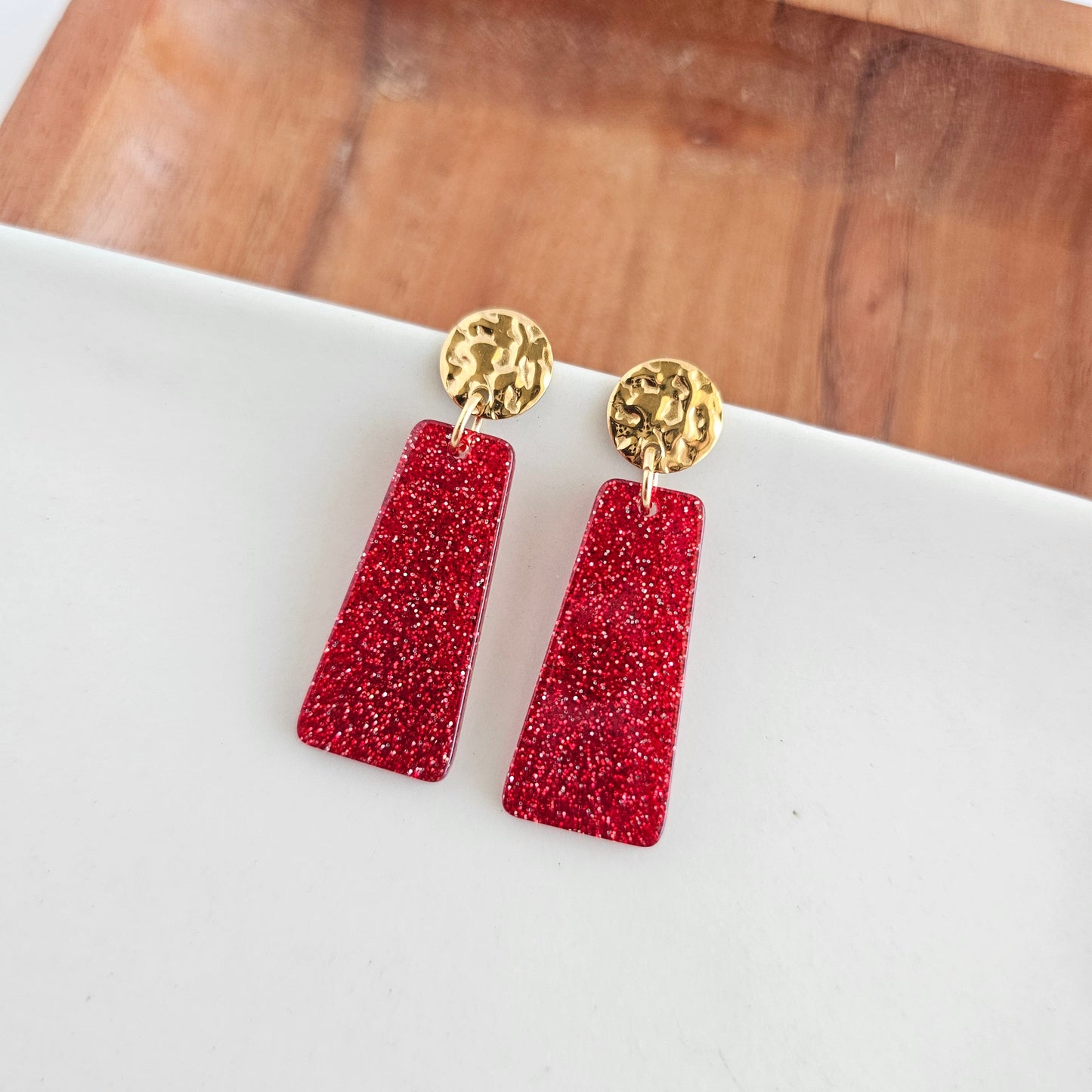 Mia Mini Earrings - Red Glitter