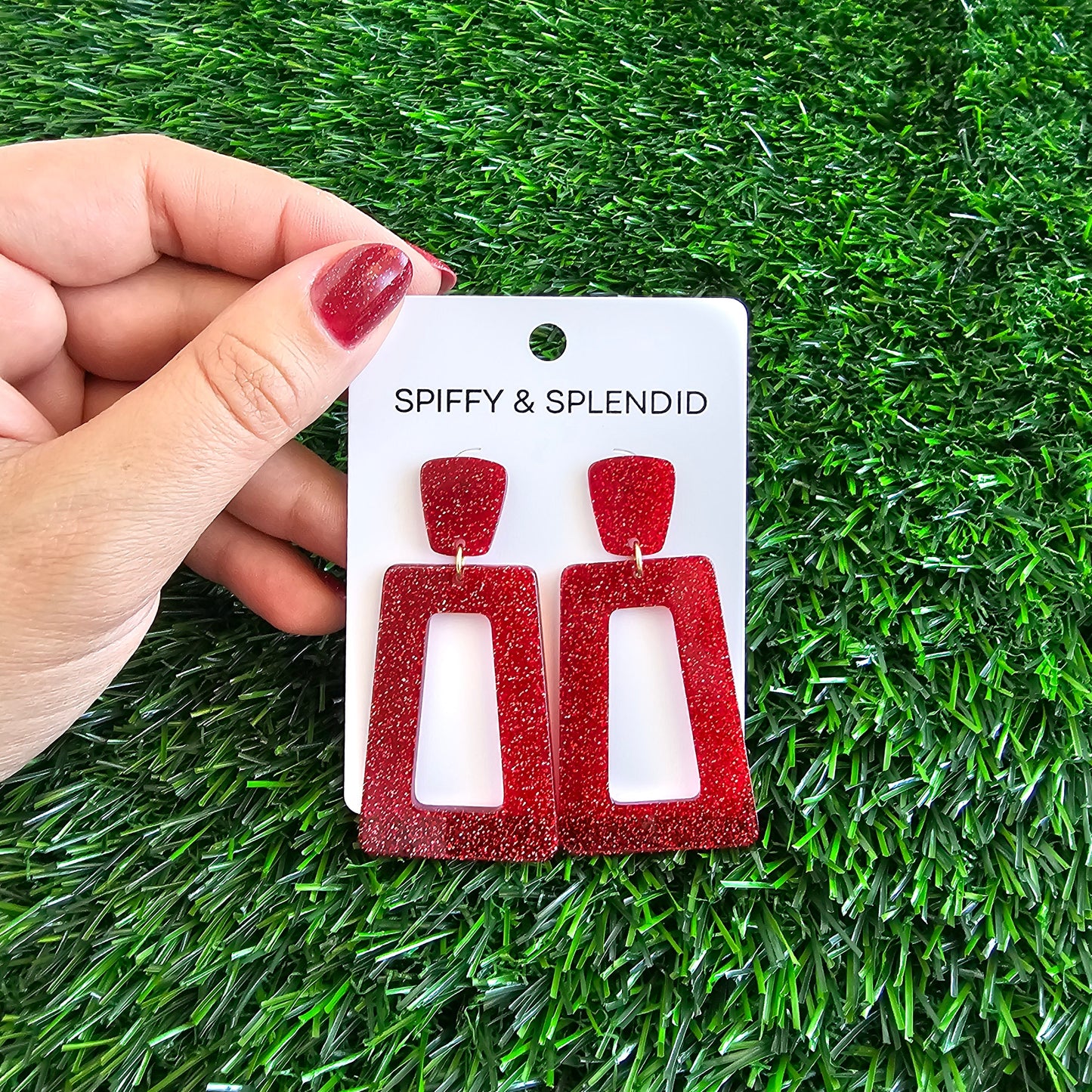 Avery Earrings - Red Glitter