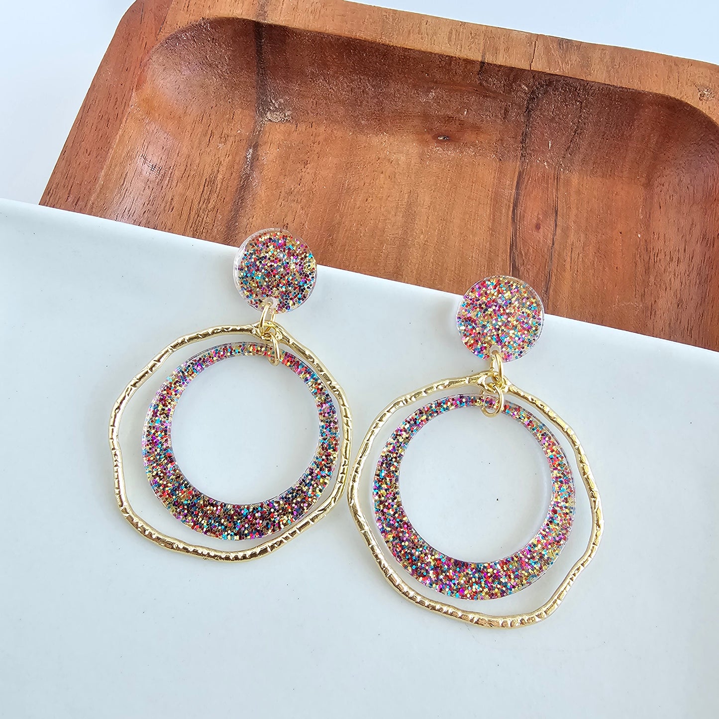 Georgia Earrings - Rainbow Glitter