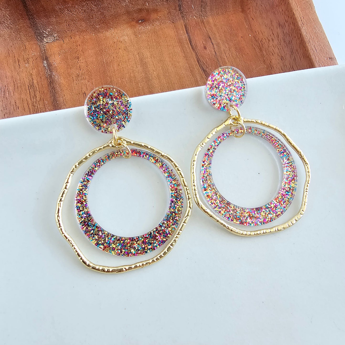 Georgia Earrings - Rainbow Glitter