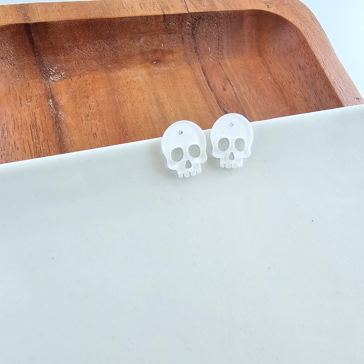 Skull Studs - White Glitter