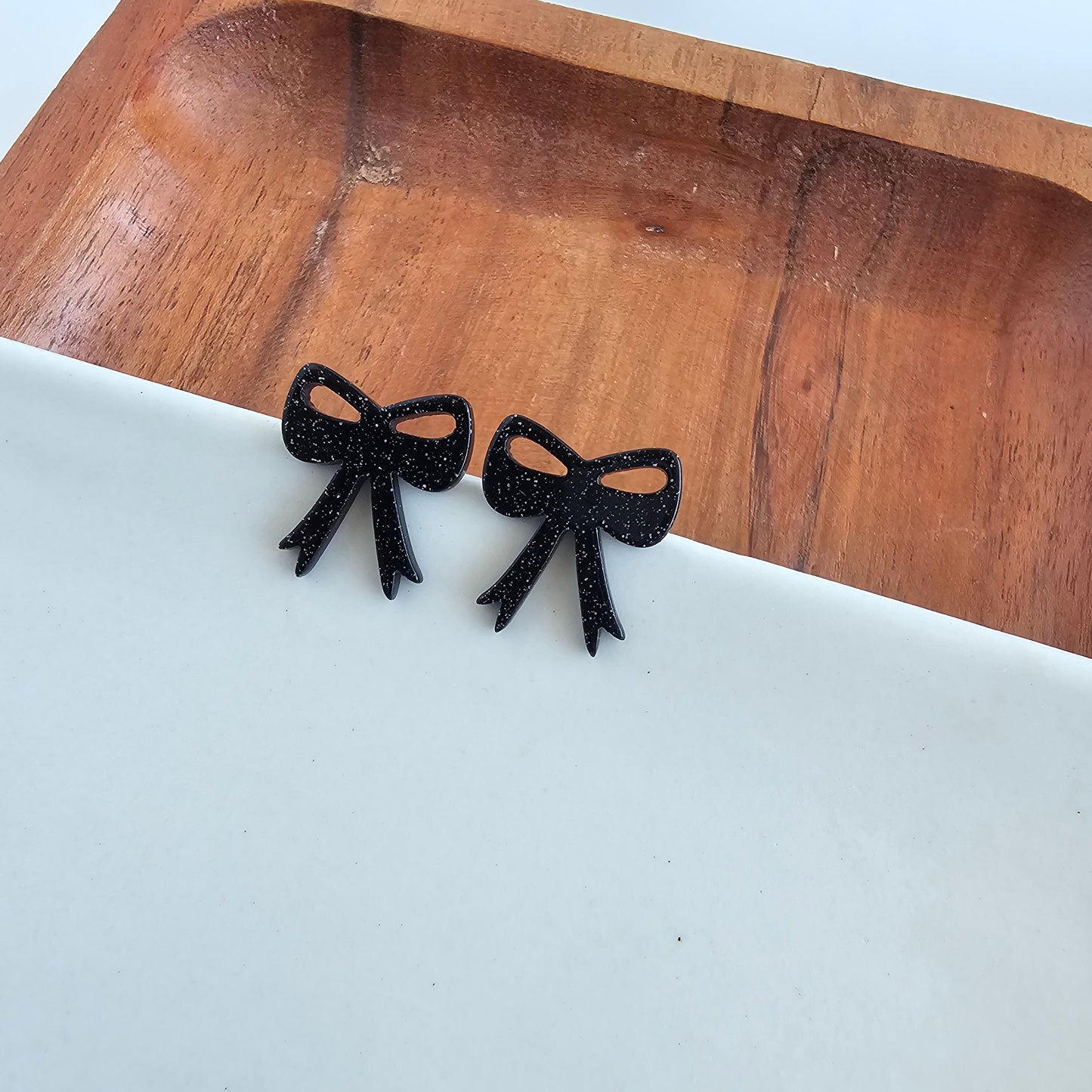 Bow Studs - Black Glitter