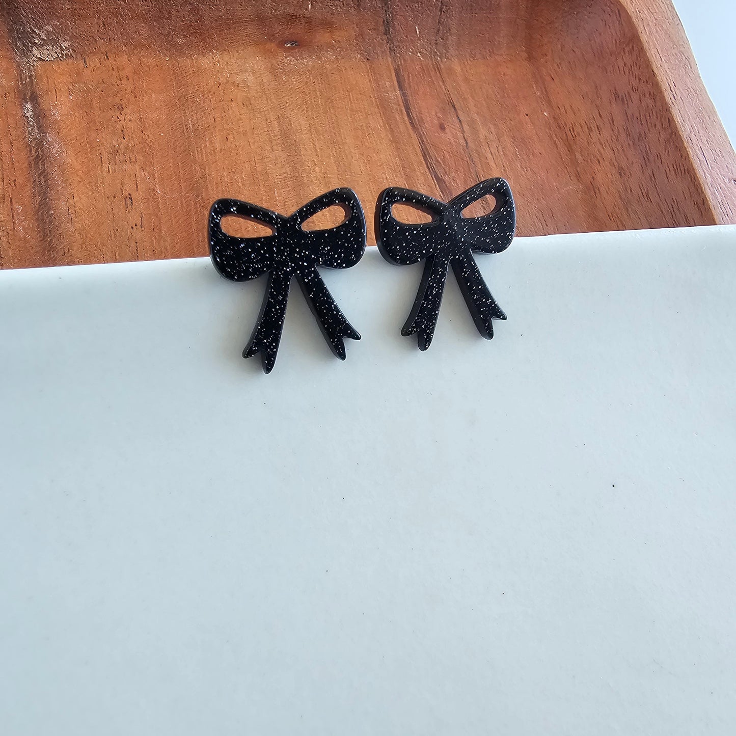 Bow Studs - Black Glitter