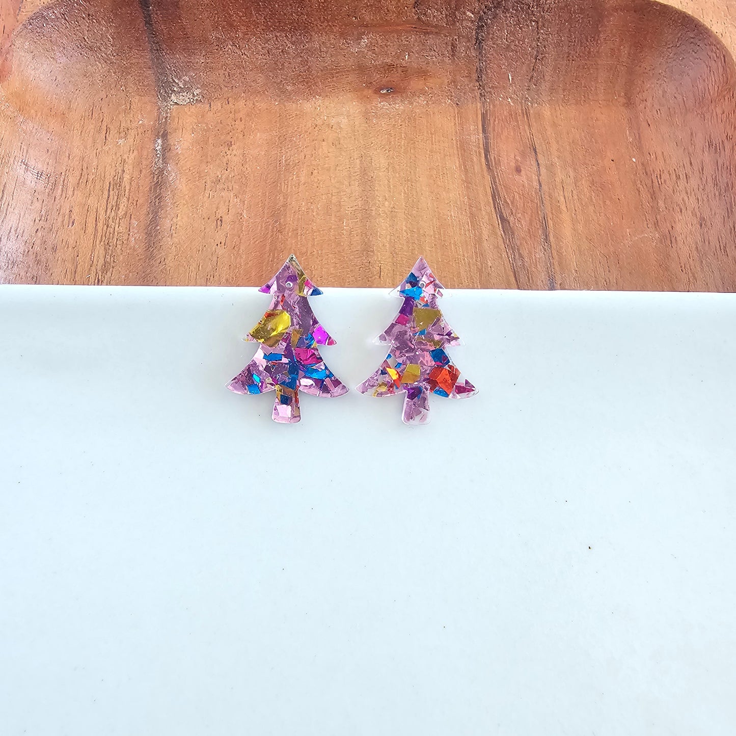 Christmas Tree Studs - Light Pink Sparkle