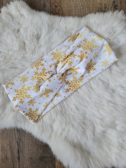 White with gold snowflakes