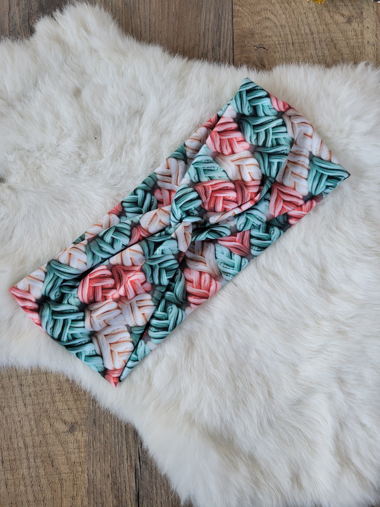 Pink green and cream cozy knit