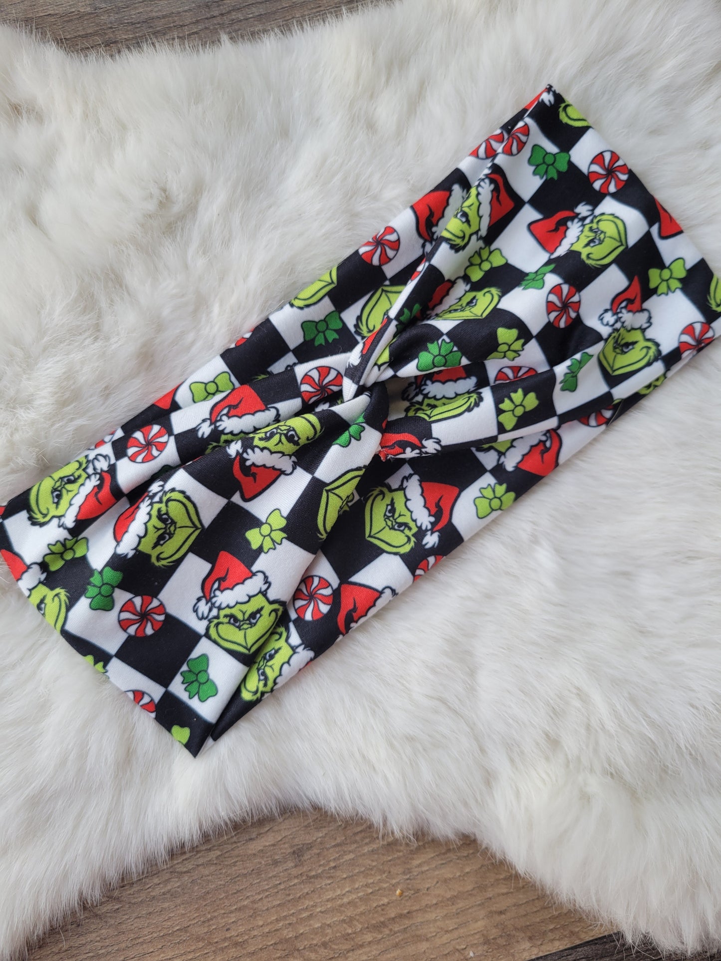 Checkered Green guy Santa hats