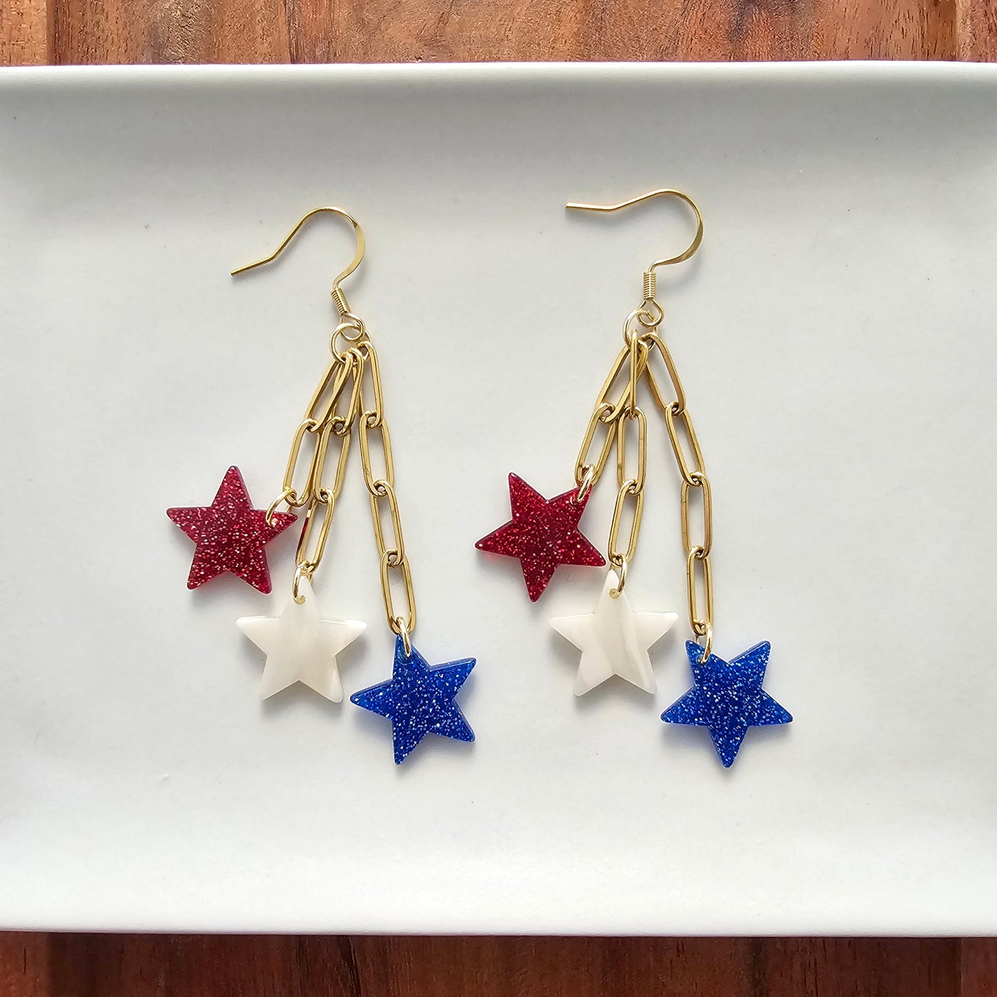 Firework Star Earrings - Red, White & Blue