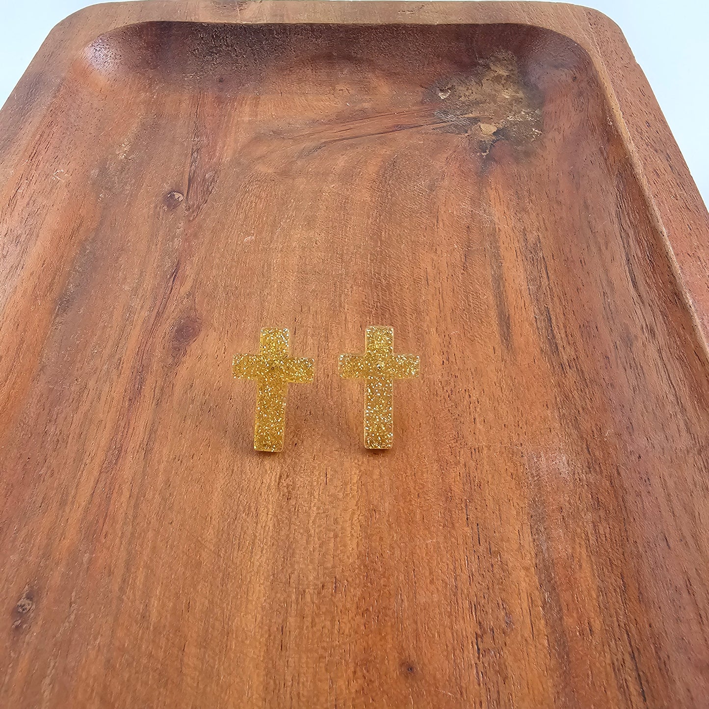 Cross Studs - Gold Glitter