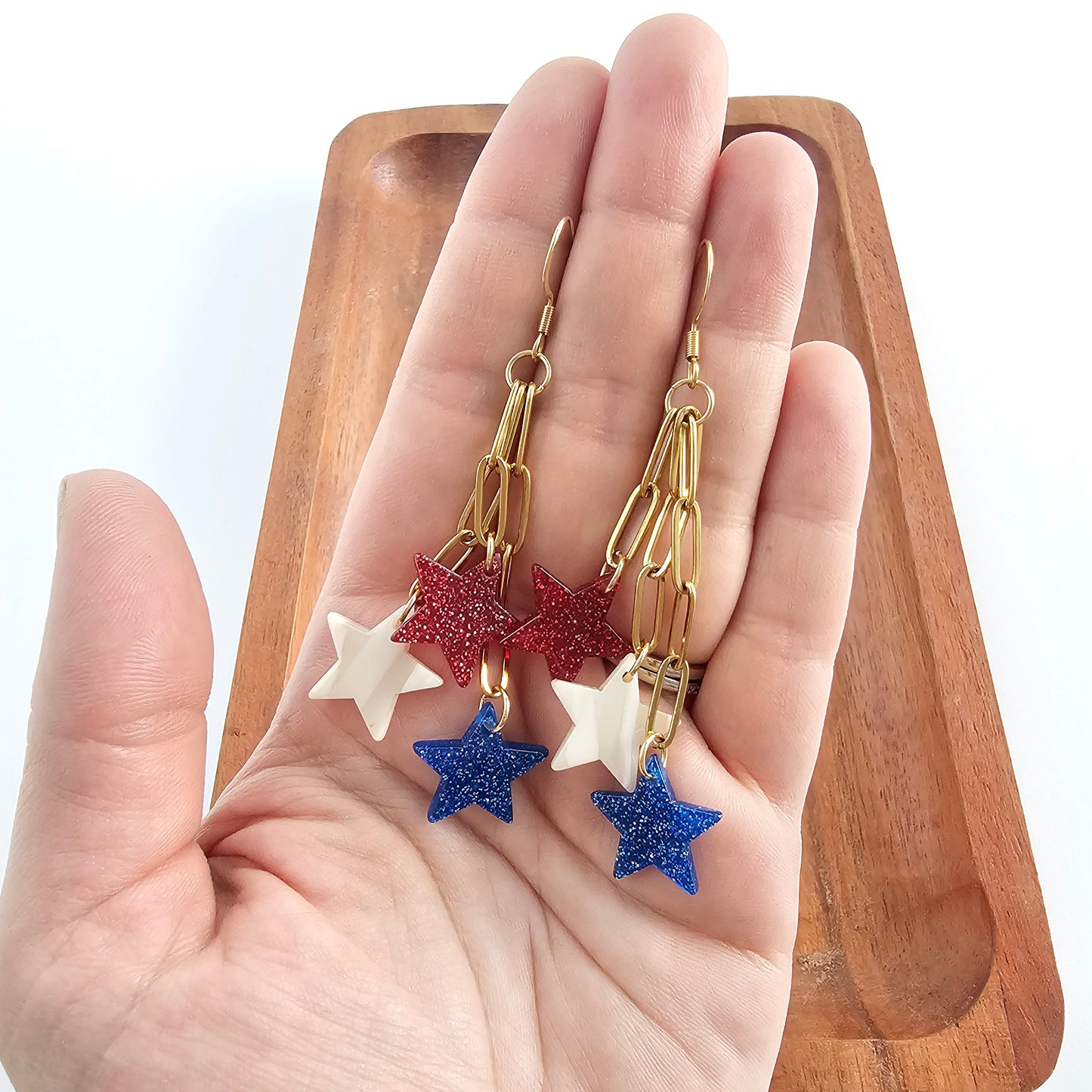 Firework Star Earrings - Red, White & Blue
