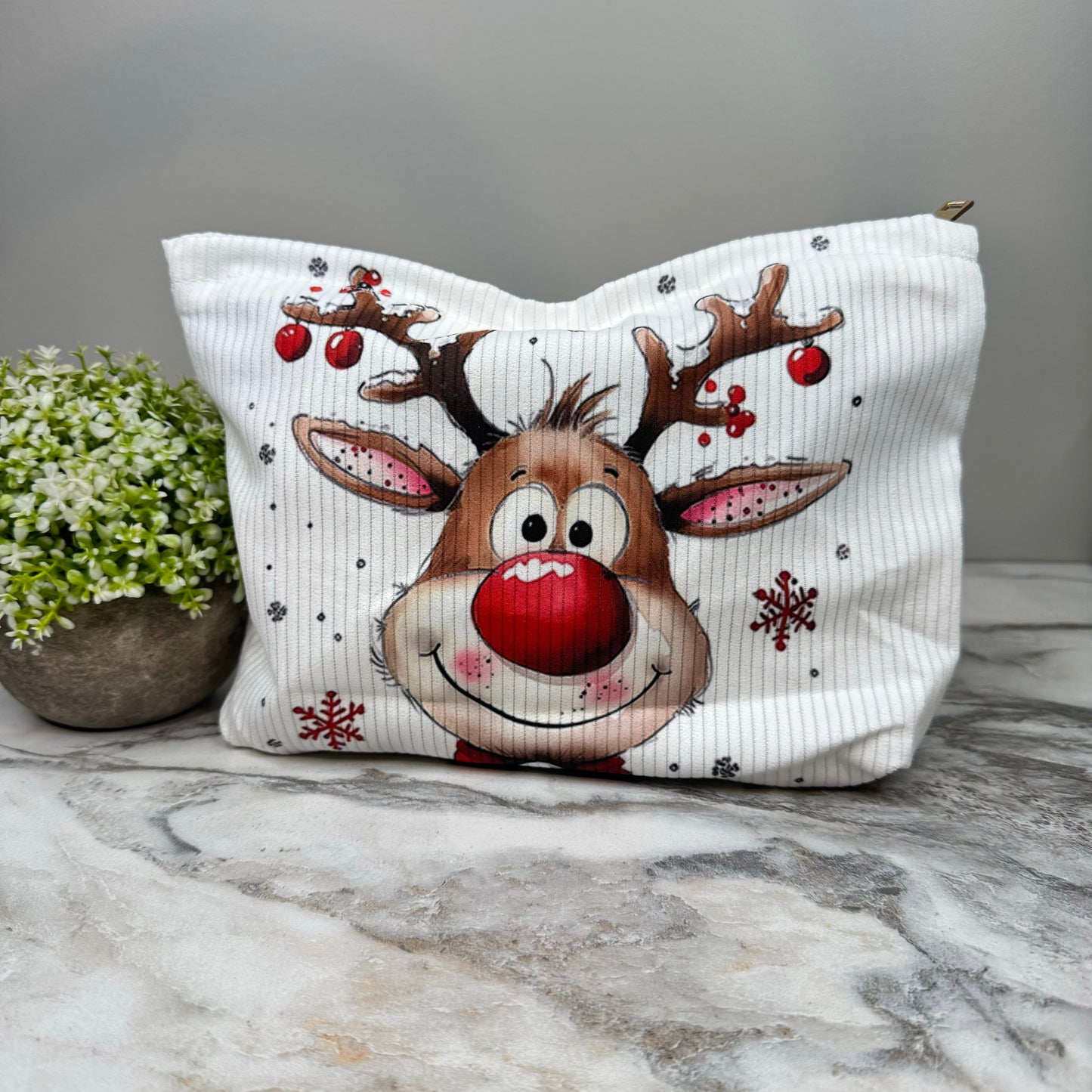 Corduroy Zip Pouch - Christmas Reindeer