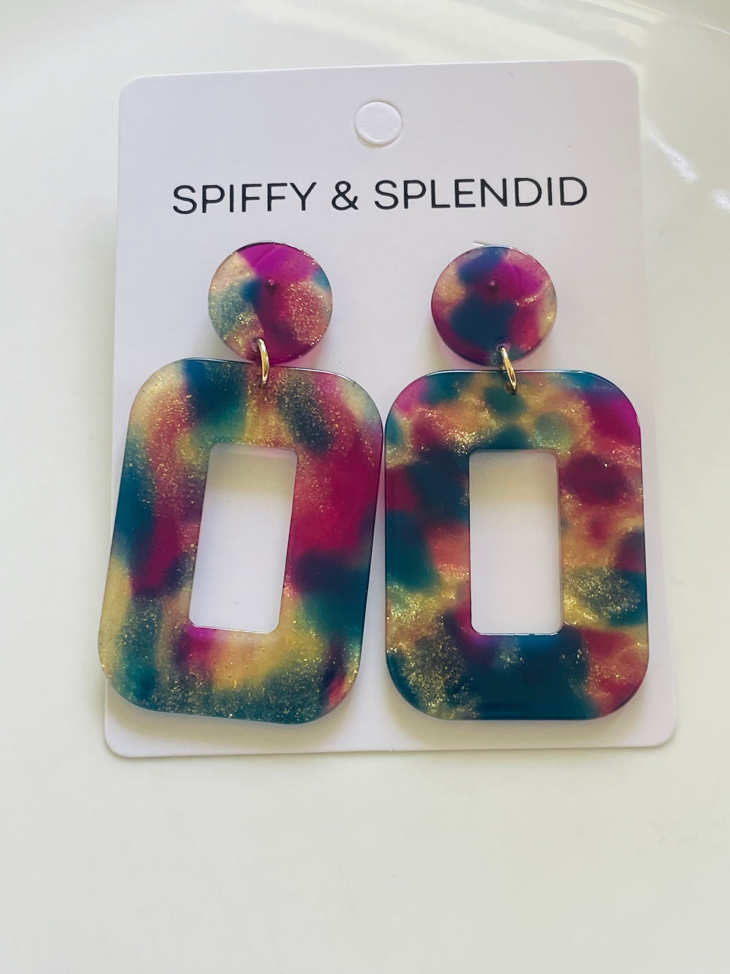 Dangle Earrings - Blue, Gold, & Pink