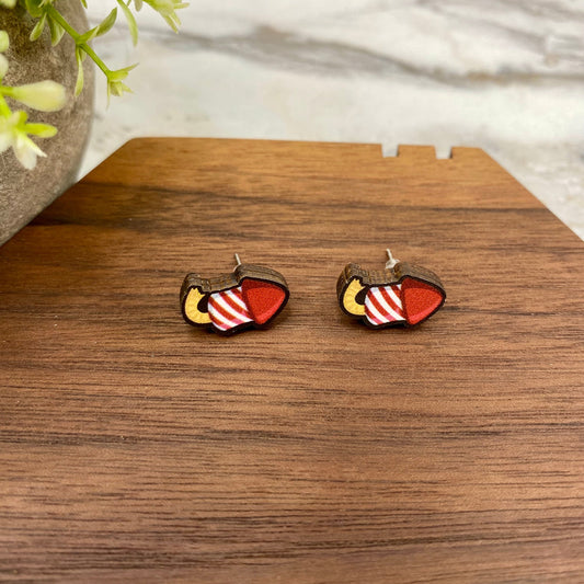 Wooden Stud Earrings - Firework