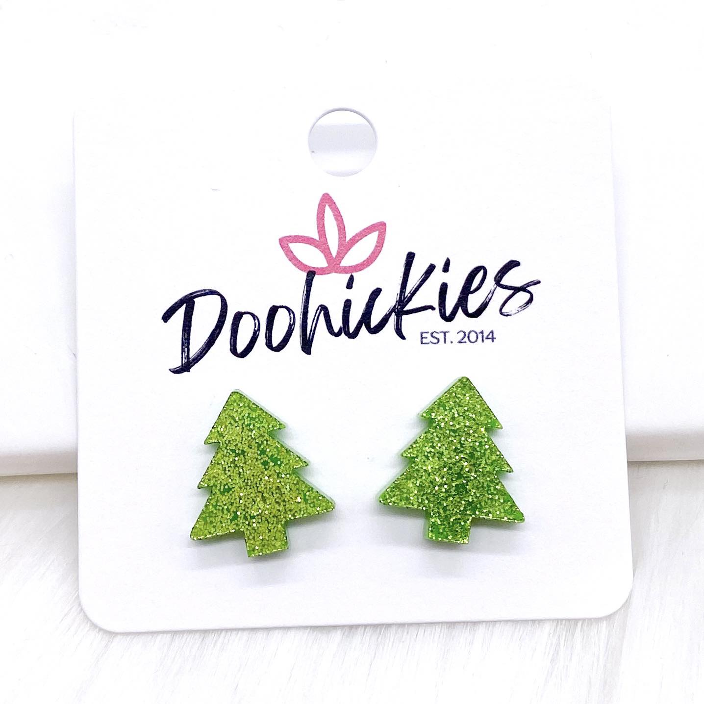 15mm Glittery Green Christmas Tree Studs -Earrings