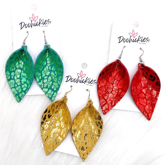 2.5" Metallic Christmas Leopard Petals -Earrings