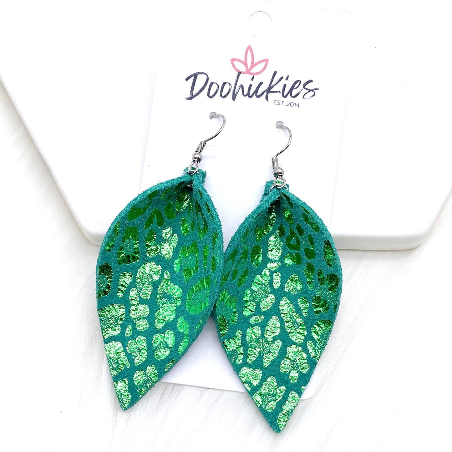 2.5" Metallic Christmas Leopard Petals -Earrings