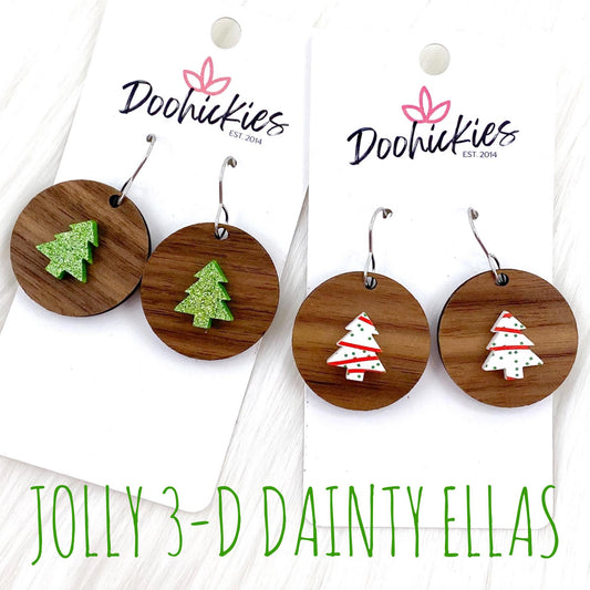 1.25" Jolly 3-D Dainty Ella Dangles - Christmas Earrings