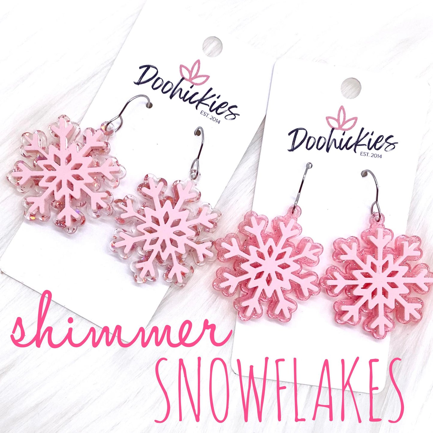 1.5" Layered Shimmer Snowflakes -Christmas Acrylic Earrings