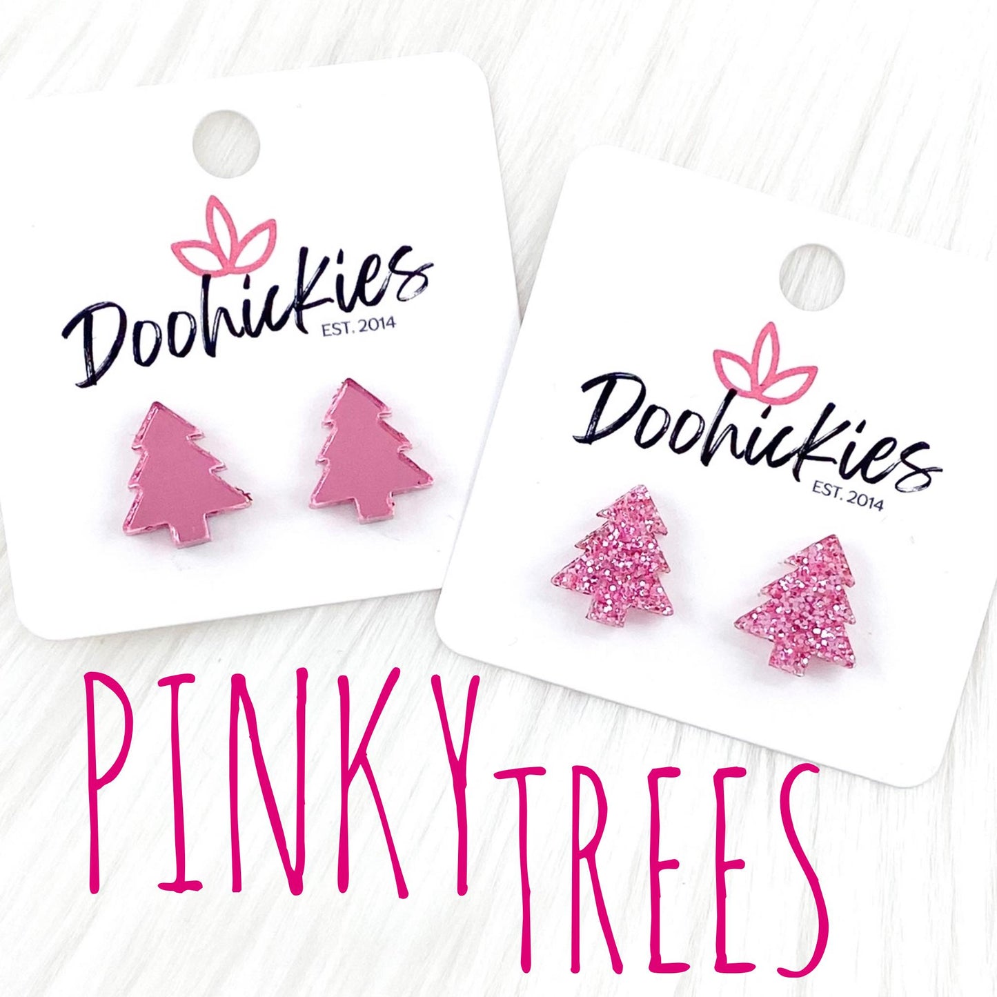 15mm Pinky Trees Studs - Christmas Earrings