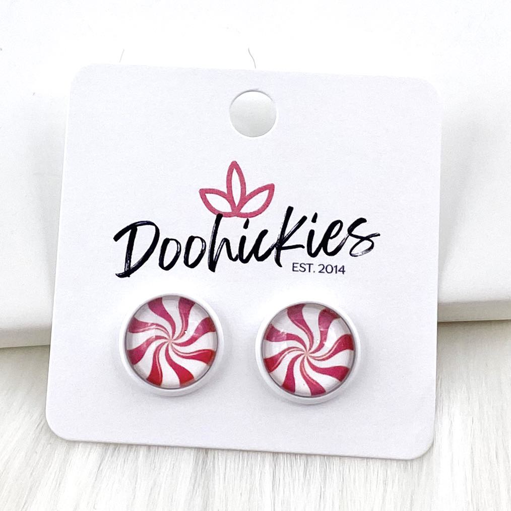 12mm Peppermint Singles in White Settings -Christmas Studs