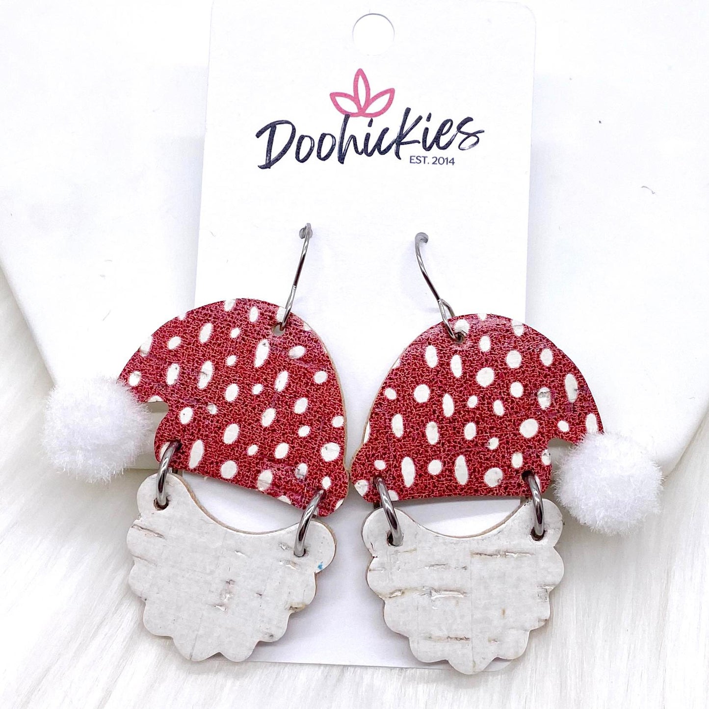 2" Doodle Dot Santas -Christmas Cork Earrings