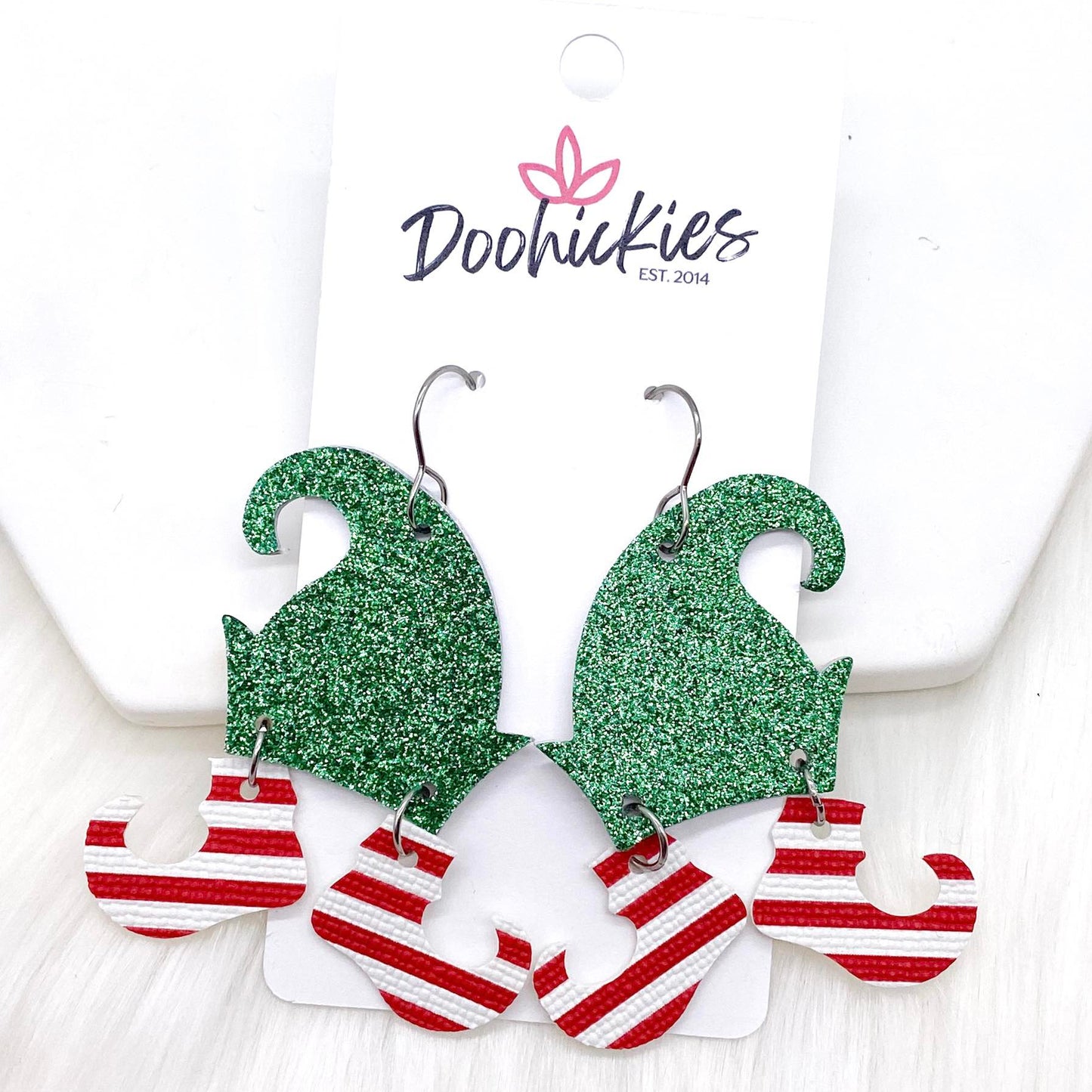 2" Glitzy Elf Dangles  - Christmas Earrings