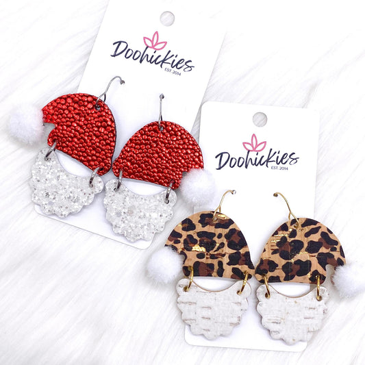 2" Puff Ball Santas -Christmas Cork Earrings