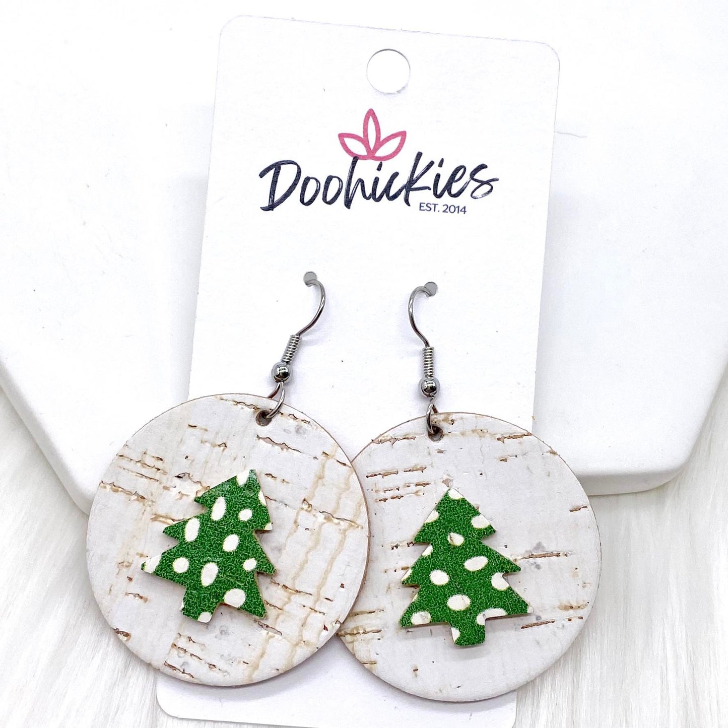 1.5" Doodle Dot 3-D Tree Circles -Christmas Earrings