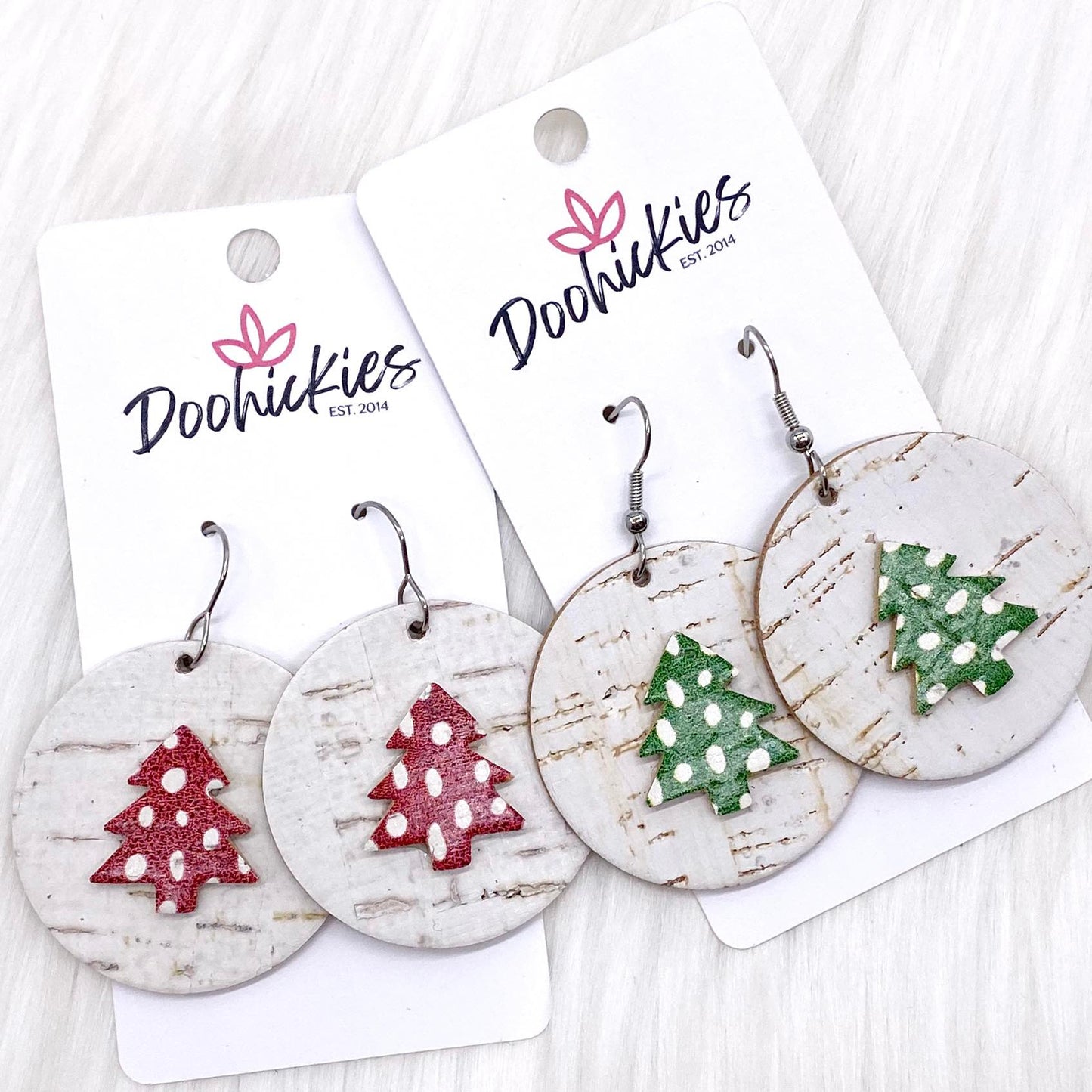 1.5" Doodle Dot 3-D Tree Circles -Christmas Earrings