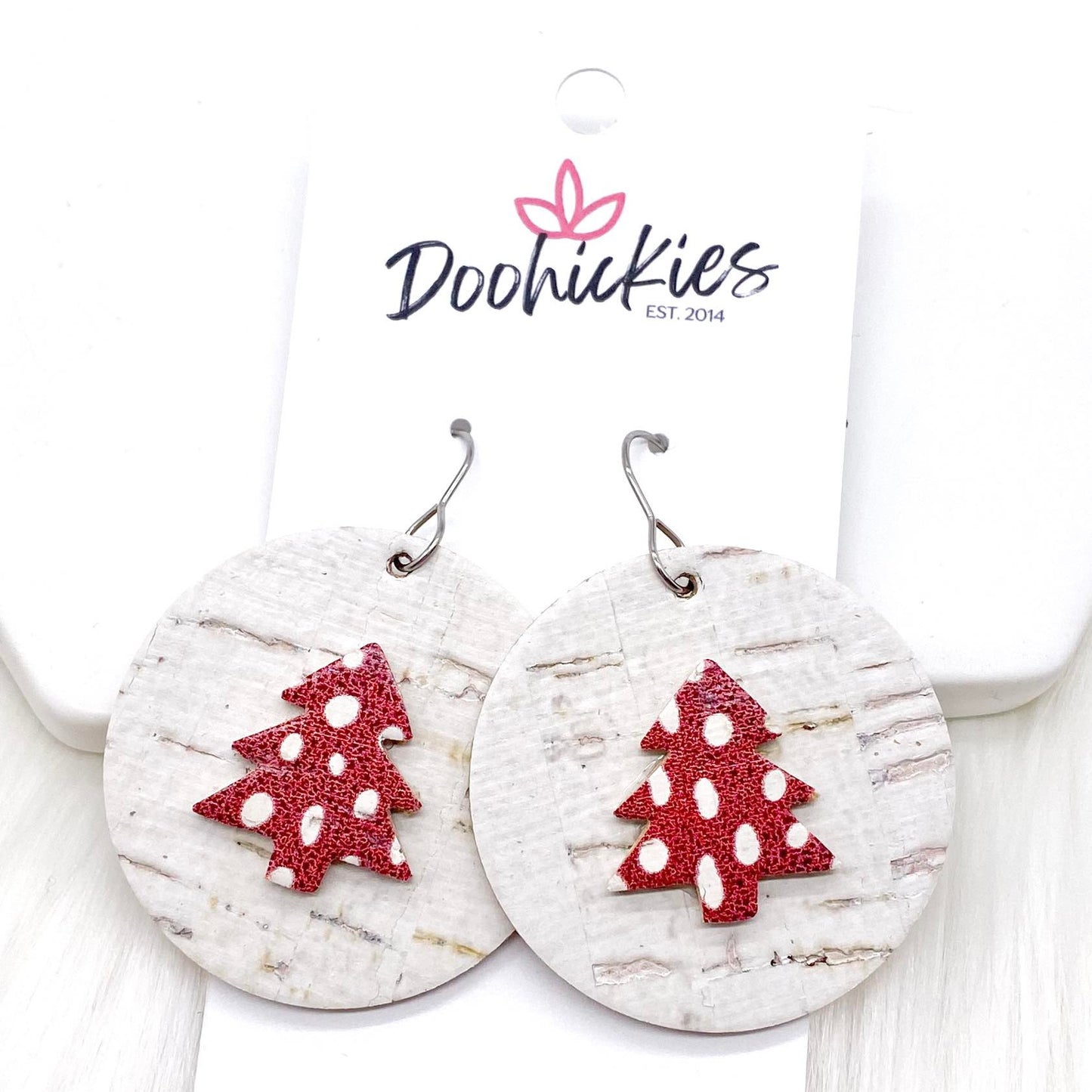 1.5" Doodle Dot 3-D Tree Circles -Christmas Earrings