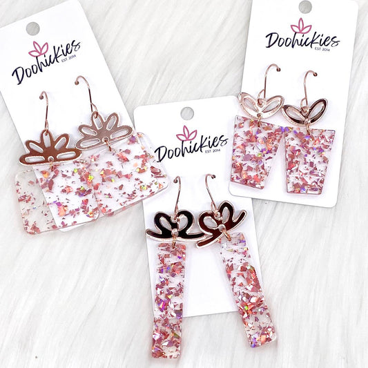 Rose Gold Confetti Presents - Christmas Earrings