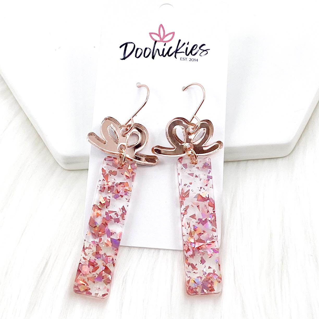 Rose Gold Confetti Presents - Christmas Earrings