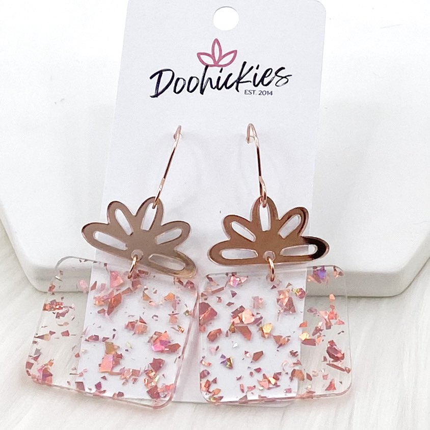 Rose Gold Confetti Presents - Christmas Earrings