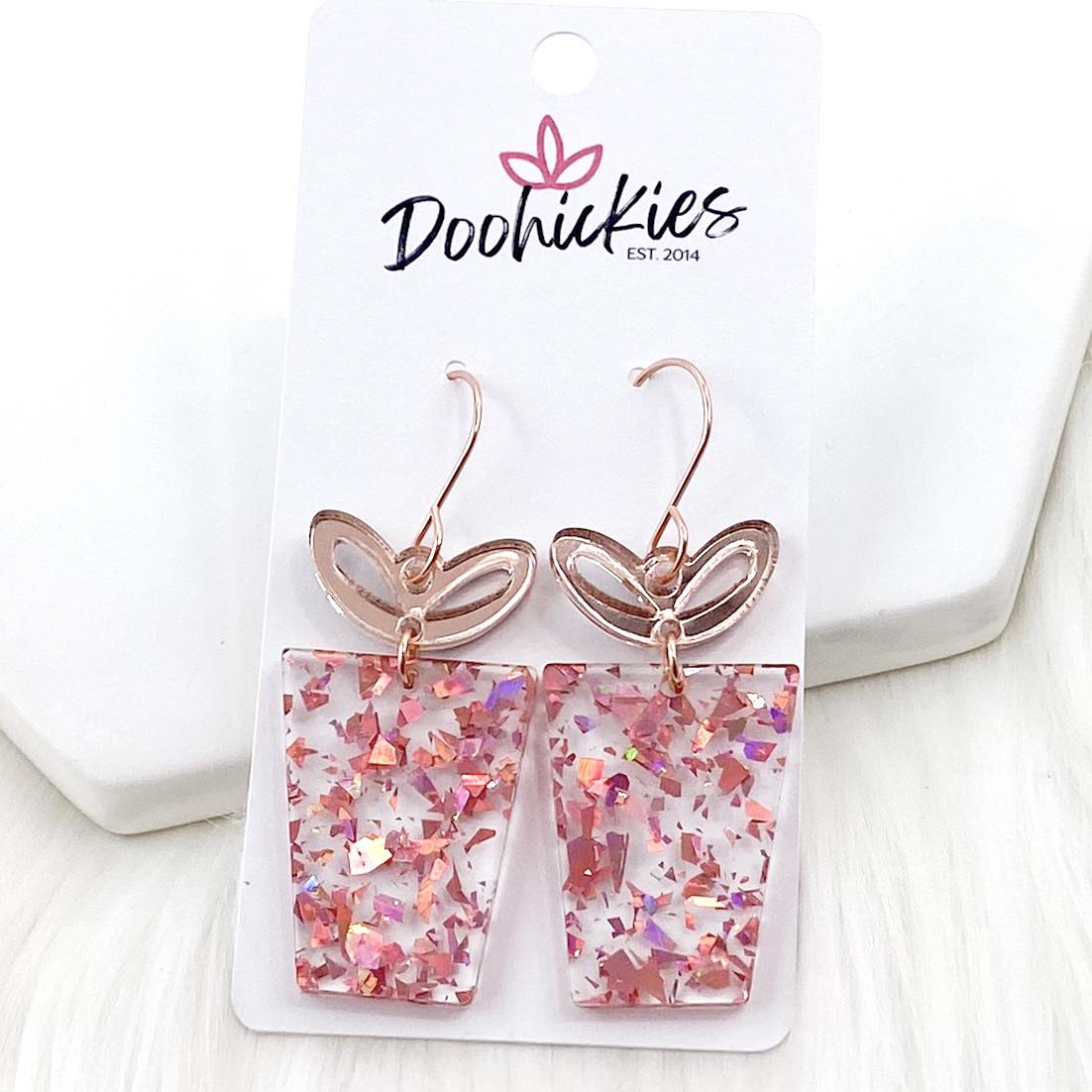 Rose Gold Confetti Presents - Christmas Earrings