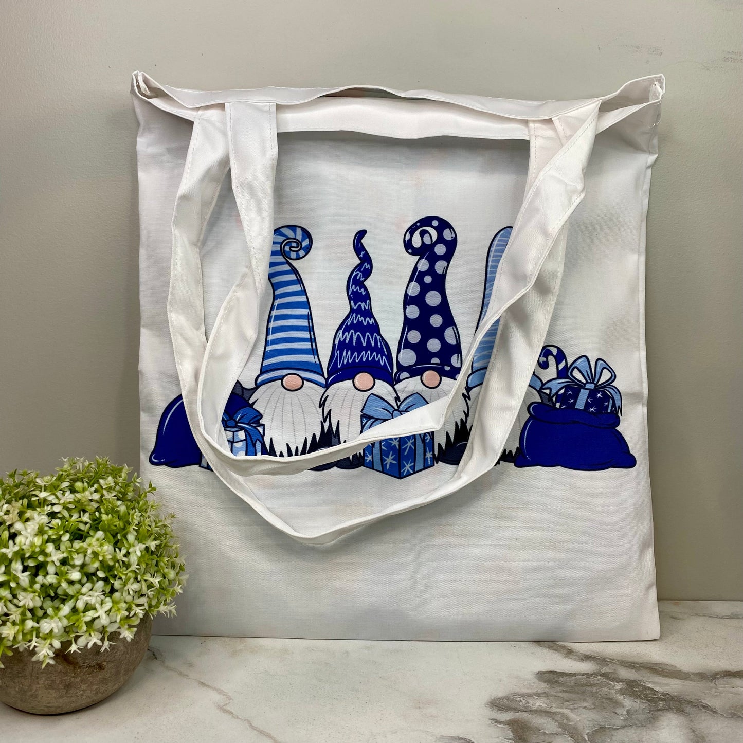 Tote Bag - Christmas/Hanukkah - #48 - Blue Gift Gnomes