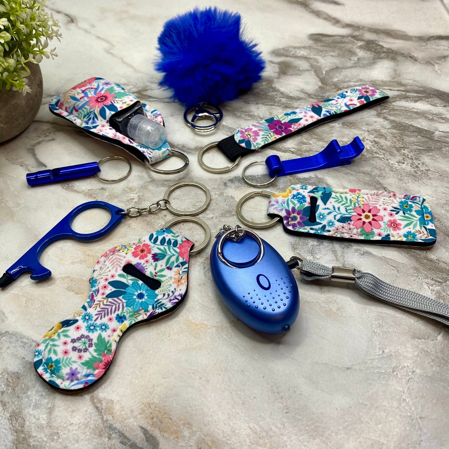 Keychain - Safety Set - Blue Floral