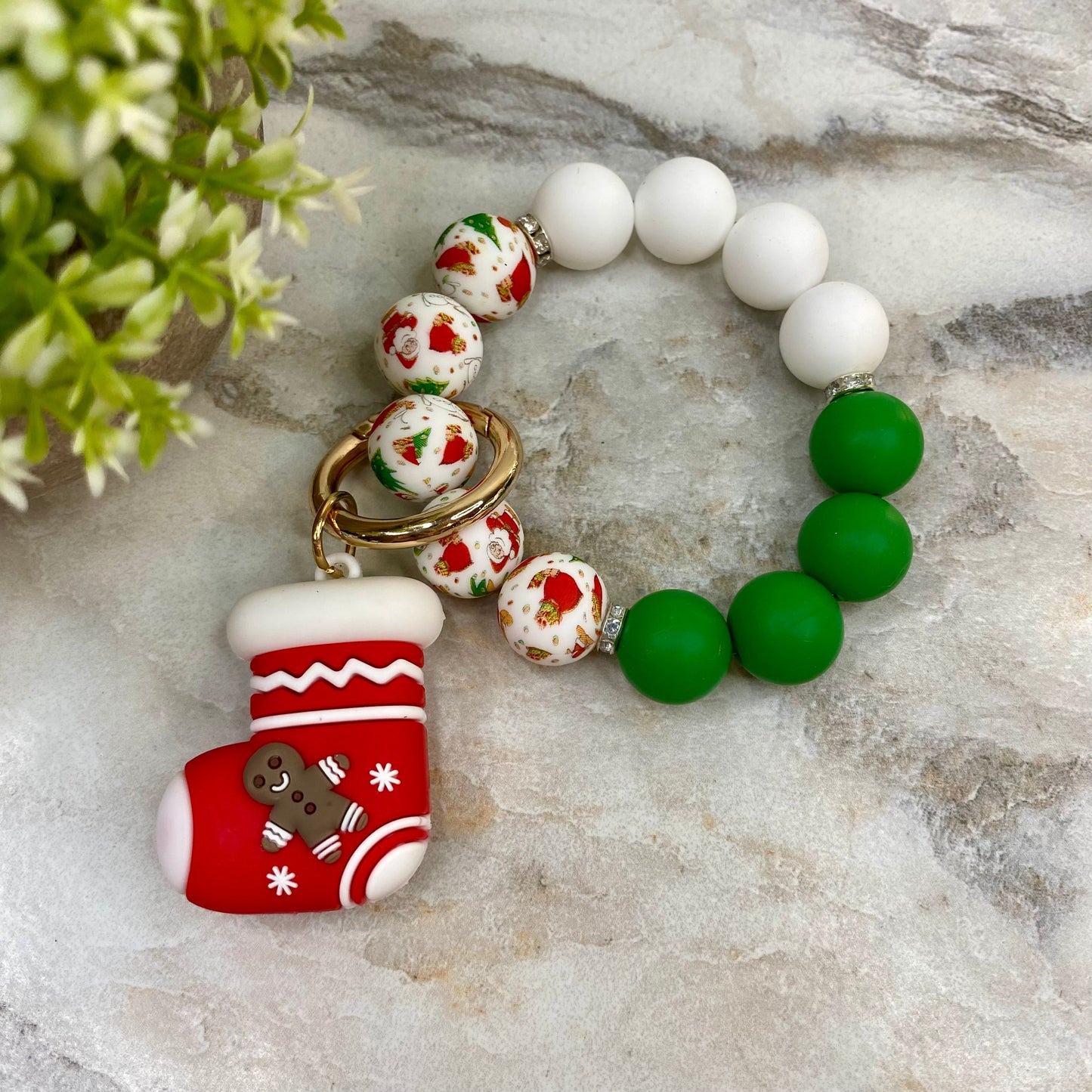 Silicone Bracelet Keychain - Christmas Winter - Stocking Gingerbread Man