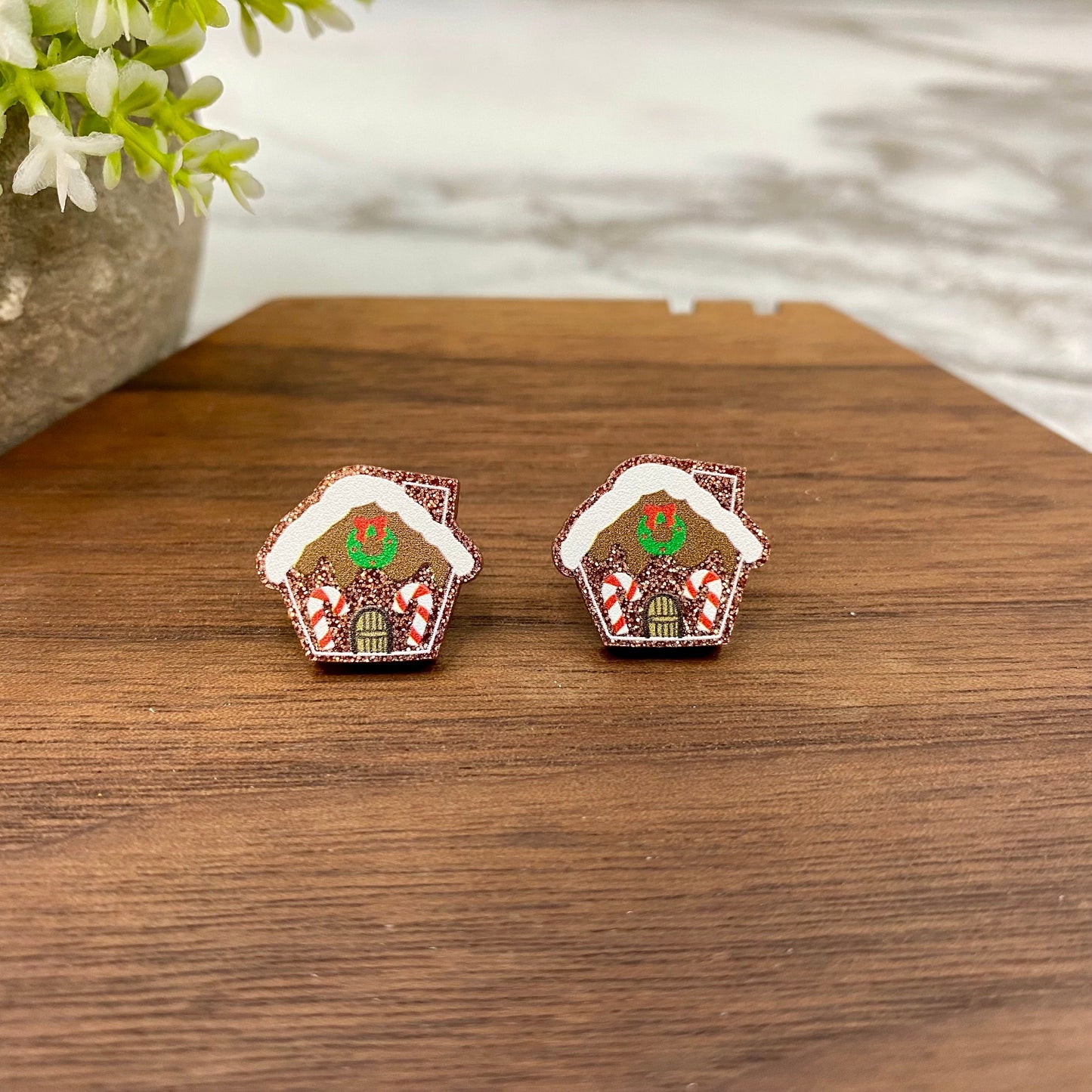 Acrylic Stud Earrings - Christmas - Gingerbread House