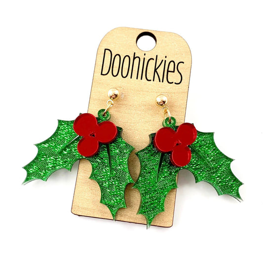 Dazzle Holly Leaf Dangles - Christmas Acrylic Earrings