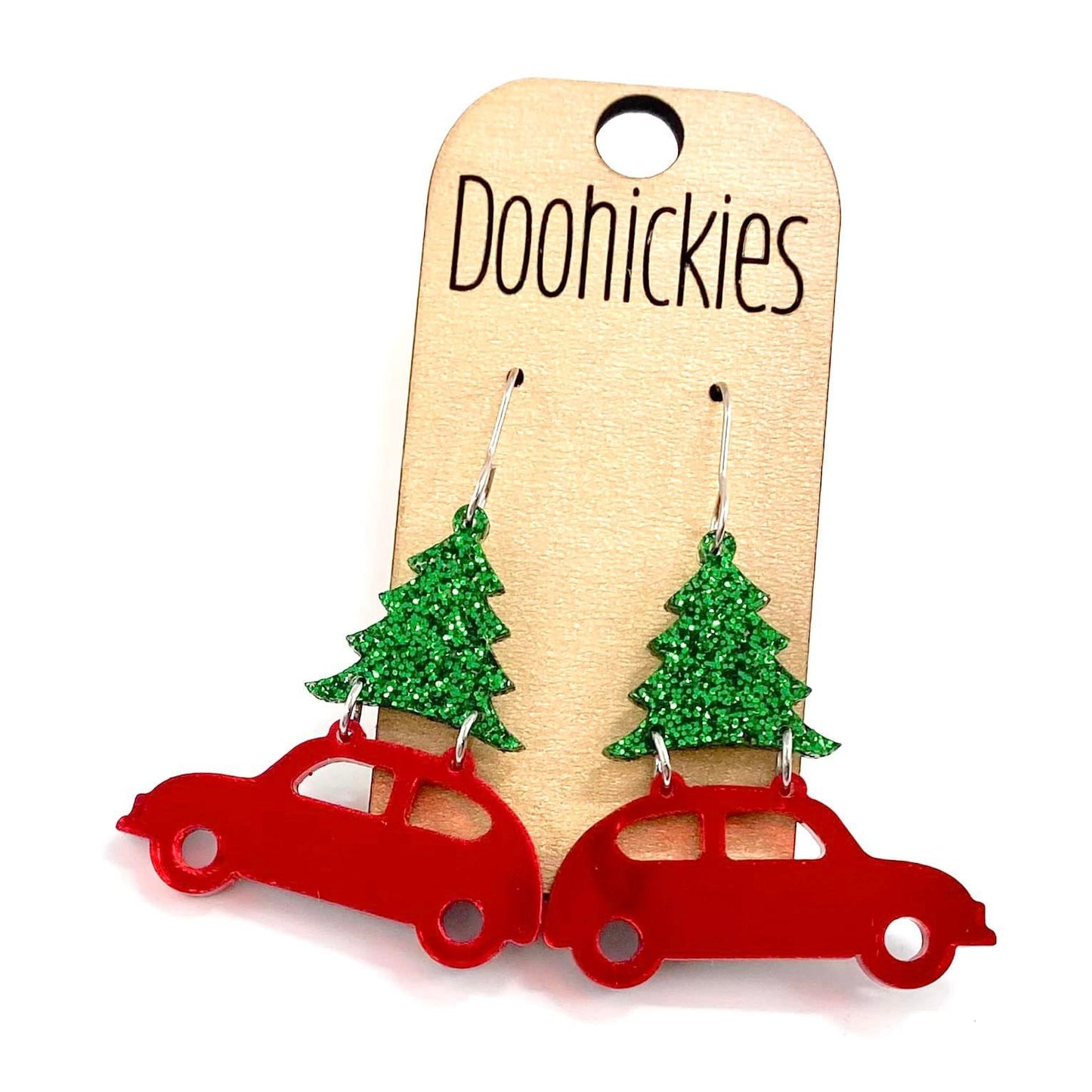 Haulin' Christmas Tree Car Dangles - Christmas Acrylic Earrings