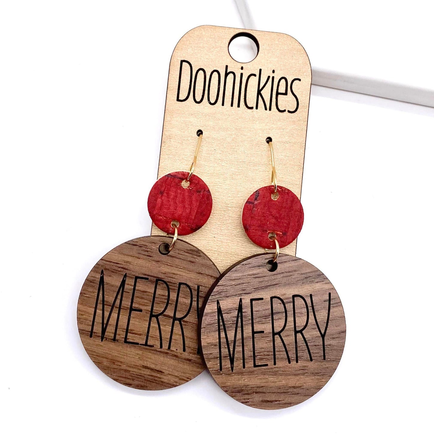 2.5" Country Christmas Piggybacks - Wood Dangle Earrings