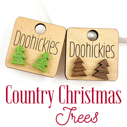 14mm Country Christmas Tree Studs - Christmas Earrings